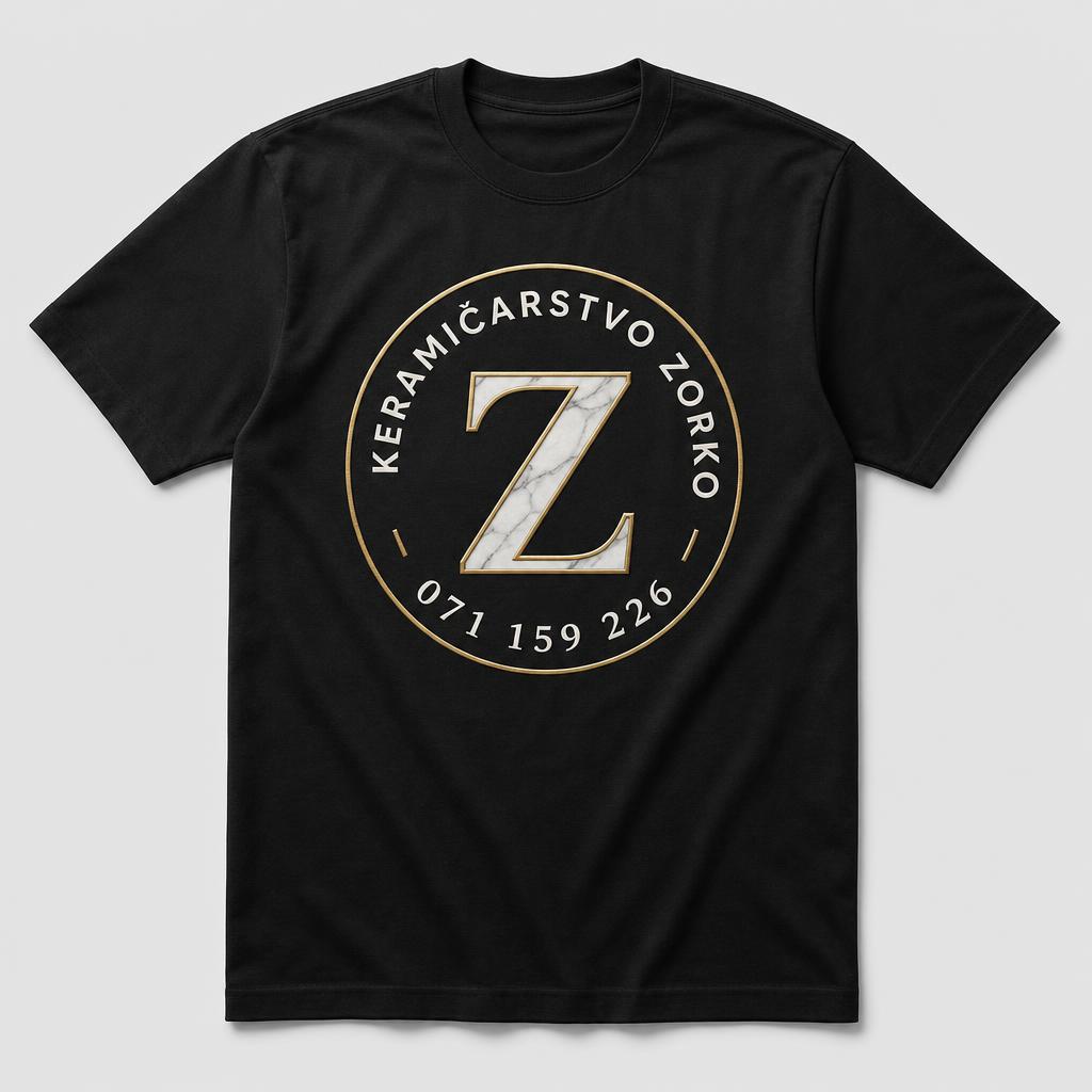 Črna majica z okroglim logotipom Keramičarstvo Zorko